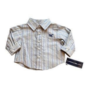 NEW American Living Shirt Newborn 100% Cotton Blue Multicolor Stripe Button Down